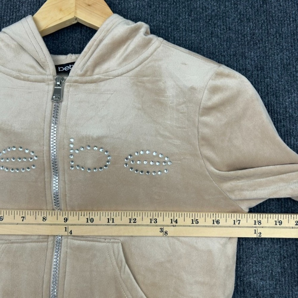 bebe Beige Velour Tracksuit Zip Up Hoodie Rhinestone 'bebe' Spell Out - Medium - Picture 10 of 16